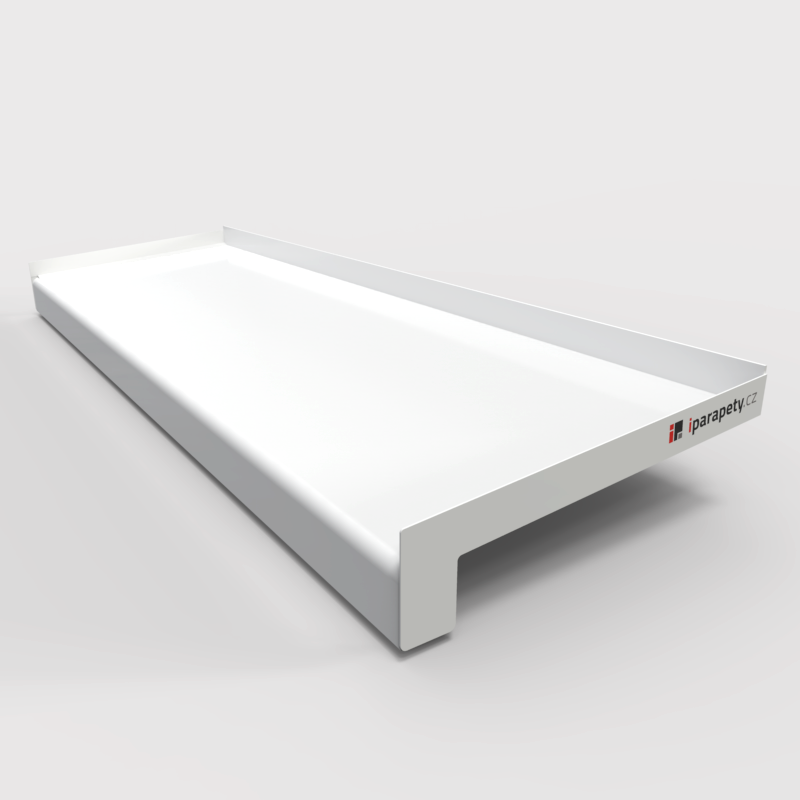 Venkovní parapet hliník tažený 50 mm, tl. 1,2 - 2,8 mm, nos 25 mm, Bílý RAL 9016
