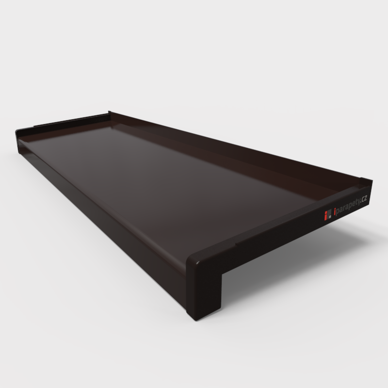 Venkovní parapet hliník tažený 50 mm, tl. 1,2 - 2,8 mm, nos 40 mm, Hnědý RAL 8019